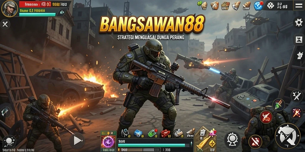 Screenshot gameplay yang menunjukkan pertempuran strategis di BANGSAWAN88.