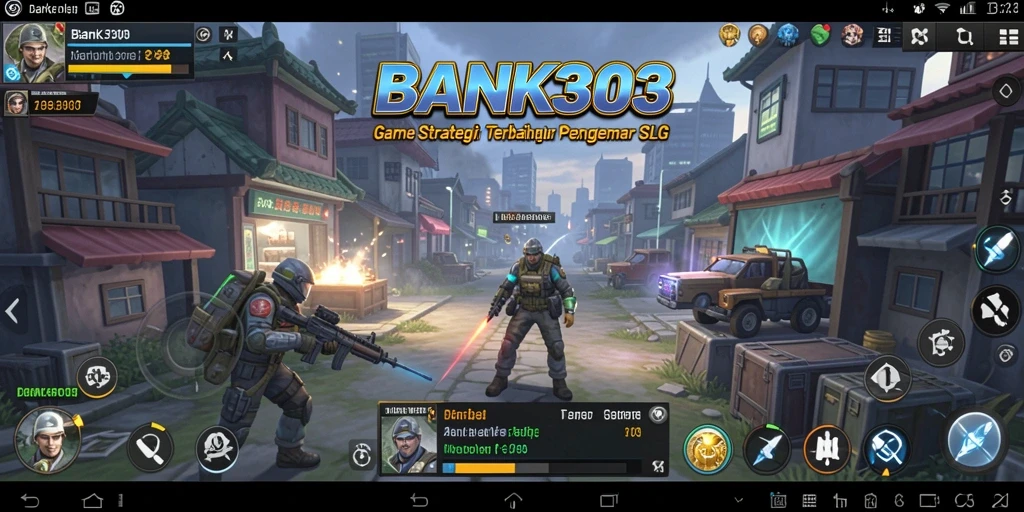 Screenshot BANK303 menampilkan aksi pertempuran strategis yang intens.