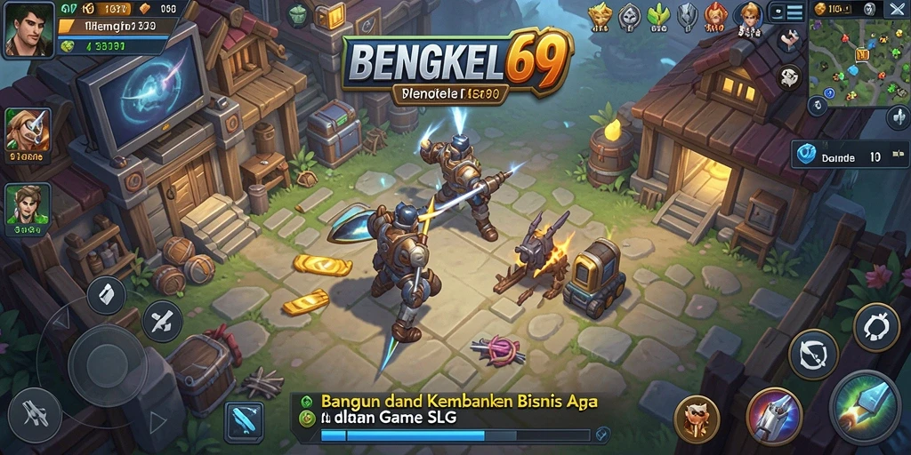 Tangkapan layar gameplay BENGKEL69 menampilkan manajemen bengkel kendaraan.