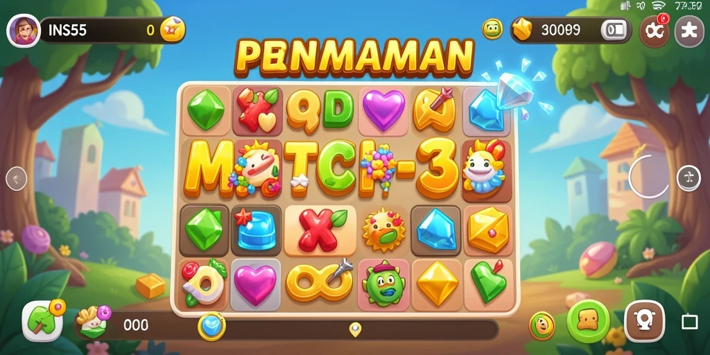 Tampilan gameplay seru di level Match-3 INS55.