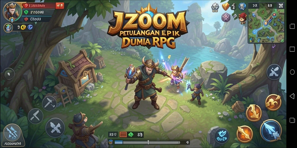 Tampilan gameplay J200M menampilkan karakter beraksi di dunia RPG yang indah.