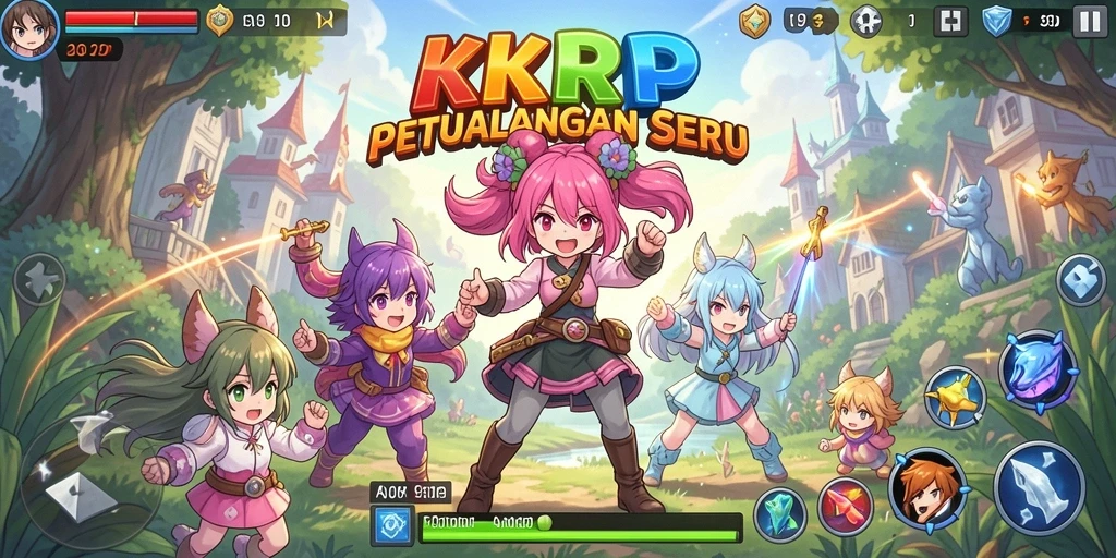Tampilan gameplay seru dalam KKRP yang menampilkan karakter anime favorit.