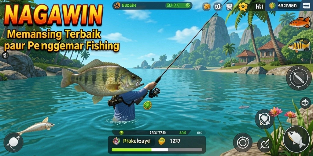 Screenshot menampilkan gameplay menarik dari NAGAWIN dengan suasana memancing yang menenangkan.
