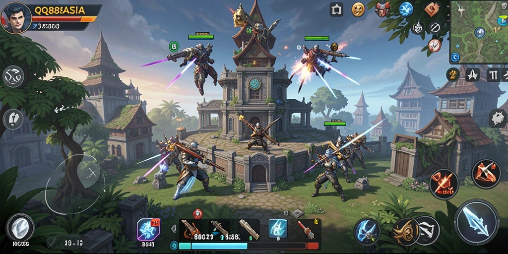 Tampilan menara siap menyerang dalam permainan Tower Defense QQ88ASIA.