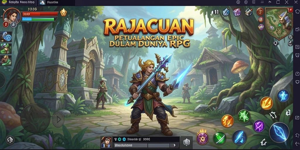 Tampilan gameplay epik RAJACUAN dengan karakter petualangan.