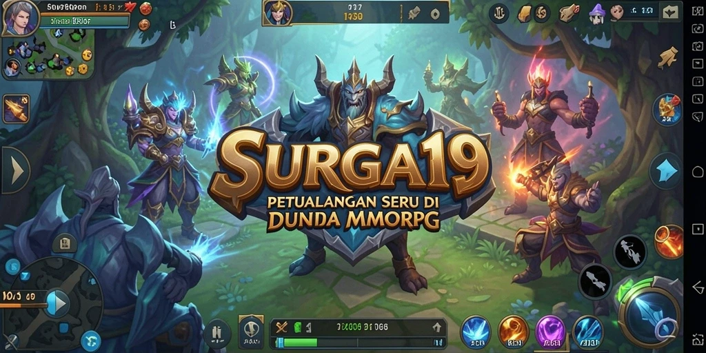 Tampilan gameplay epic dalam dunia fantasi SURGA19.