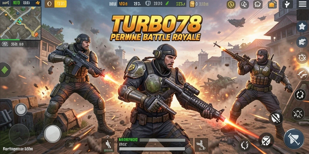 Gameplay seru TURBO78 dalam pertempuran Battle Royale.