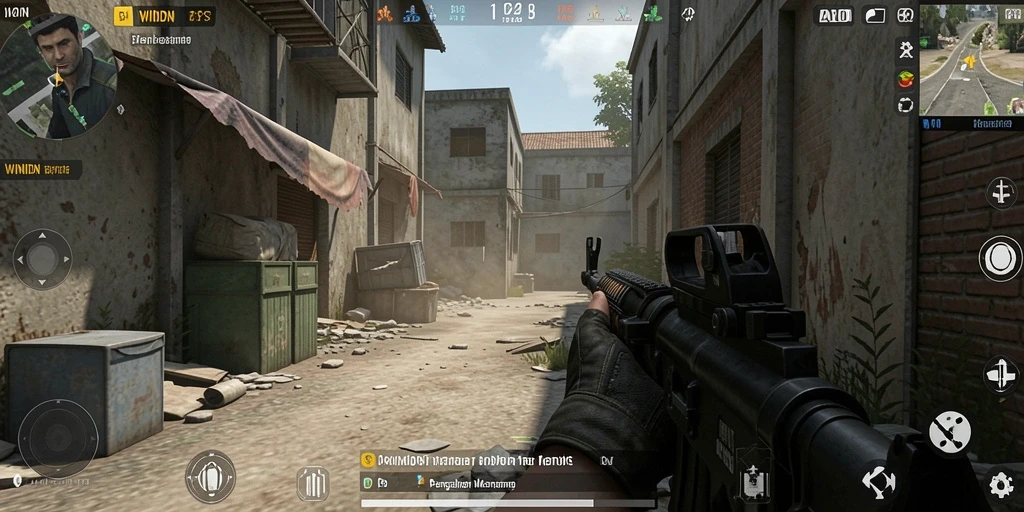 Screenshot gameplay WINIDN yang menampilkan aksi tembak-menembak yang mendebarkan.