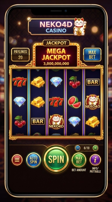 Tampilan antarmuka pengguna aplikasi neko4d yang menarik.